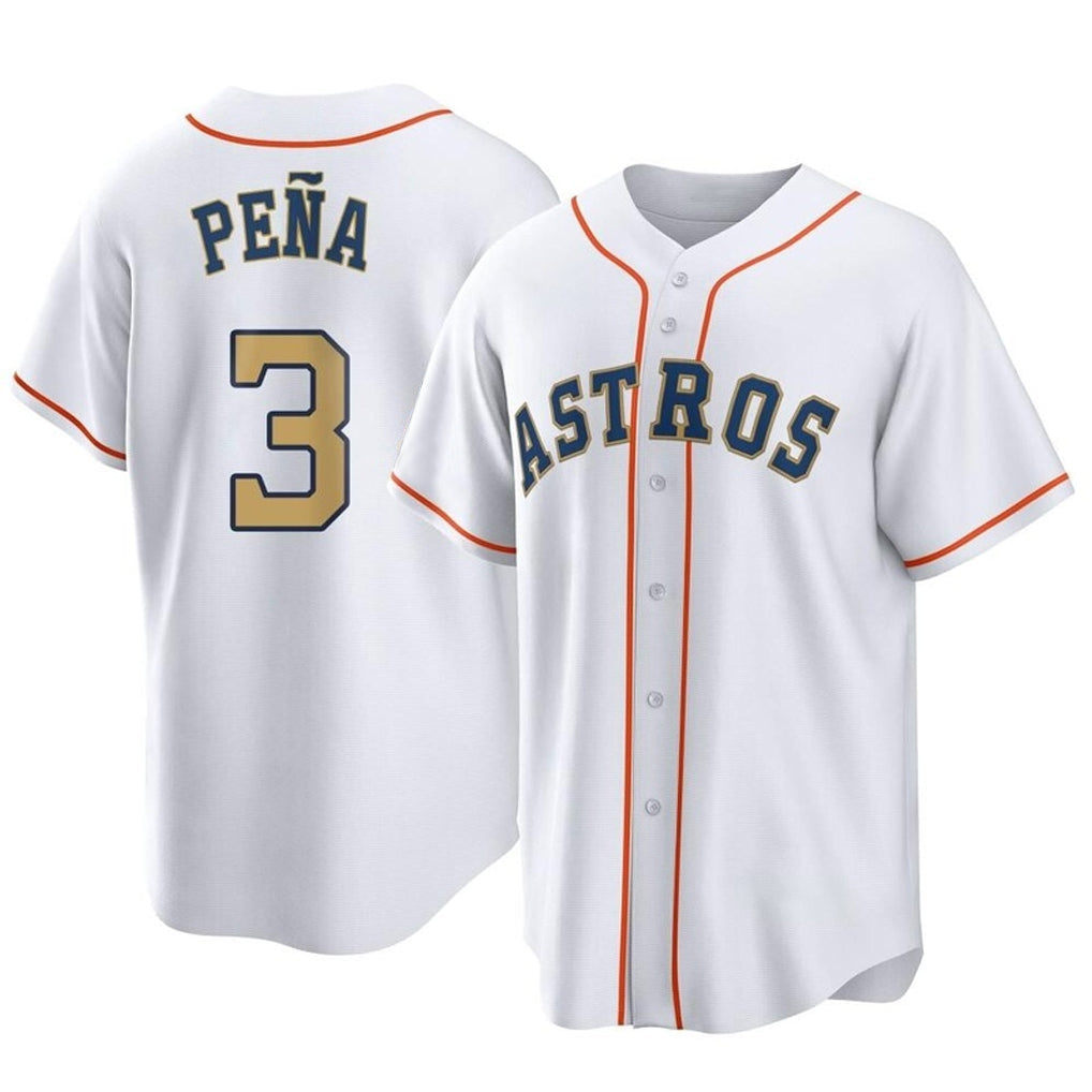 Elroe H.Astros #3 Jeremy Pe?a Player Gold Collection Game Home Stitched Jerseys