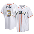 Elroe H.Astros #3 Jeremy Pe?a Player Gold Collection Game Home Stitched Jerseys