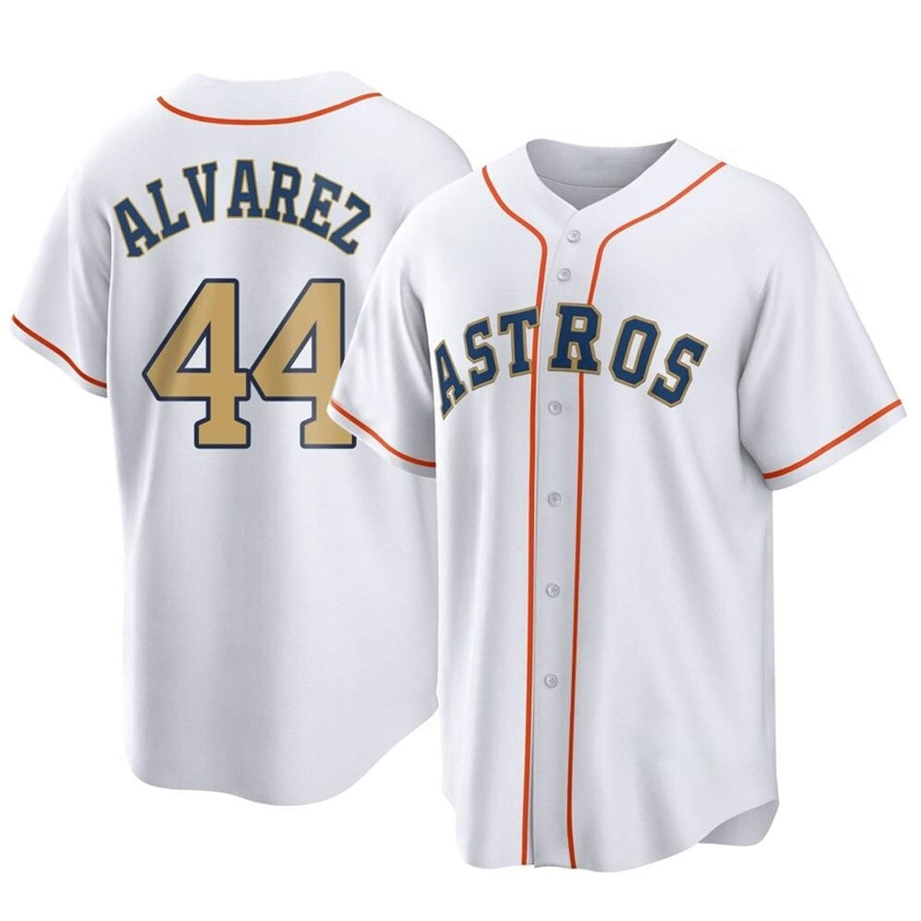 Elroe H.Astros #44 Yordan Alvarez Player Gold Collection Game Home Stitched Jerseys