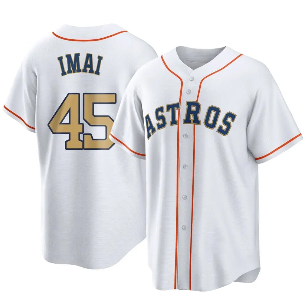 Elroe H.Astros #45 Tatsuya Imai Player Gold Collection Game Home Stitched Jerseys