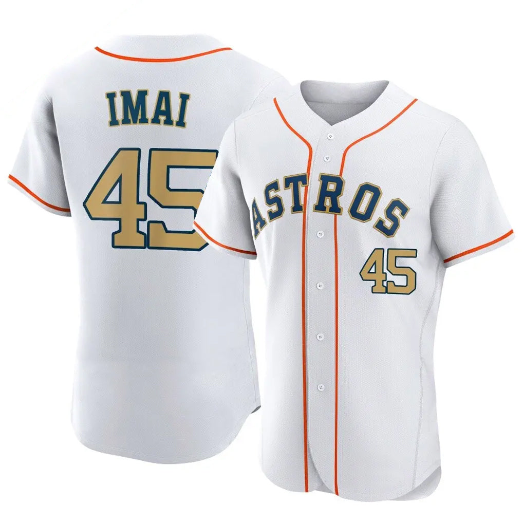 Elroe H.Astros #45 Tatsuya Imai Player Gold Collection Limited Elite Home Stitched Jerseys