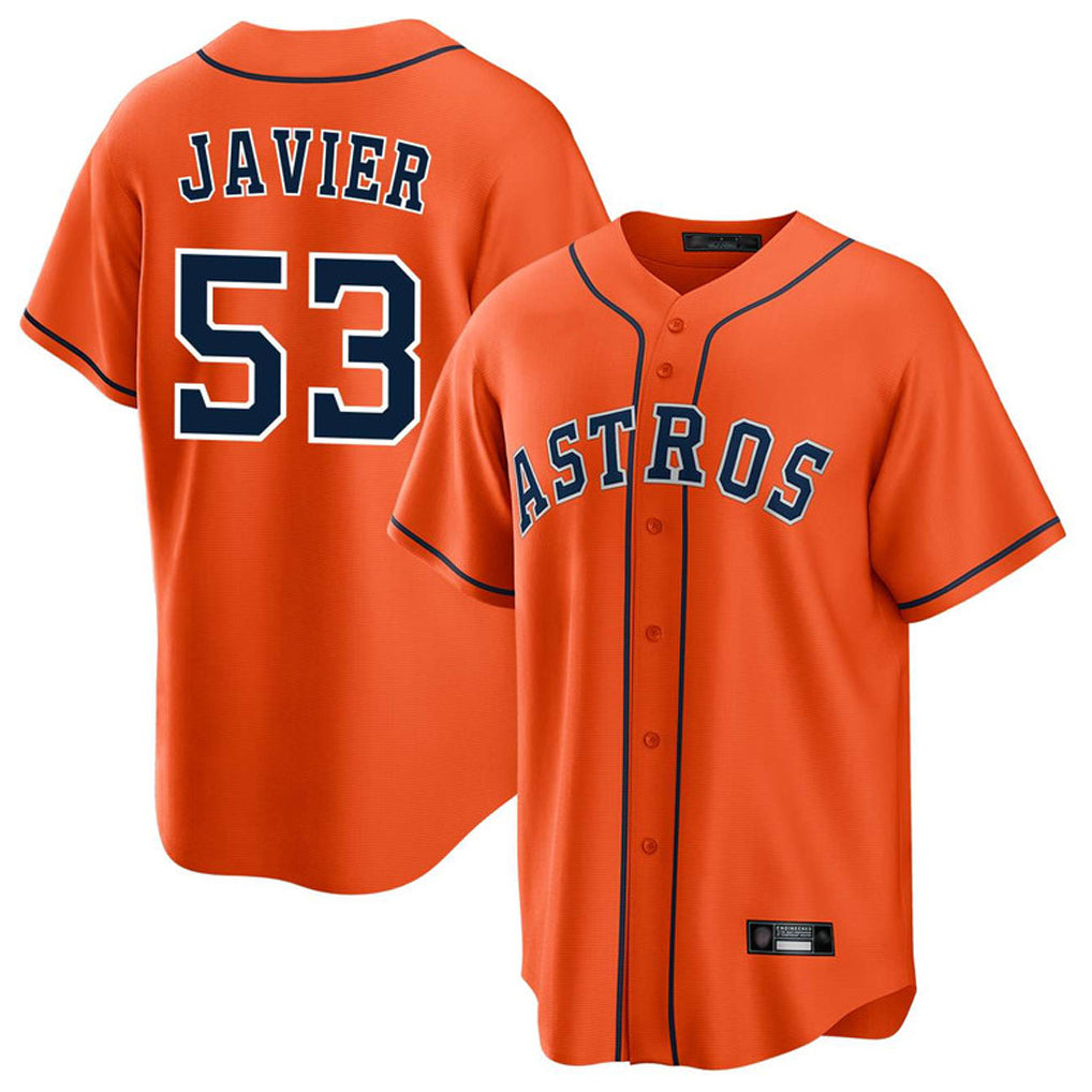 Elroe H.Astros #53 Cristian Javier Player Orange Home Game Stitched Jerseys