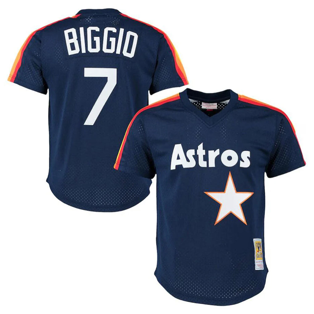 Elroe H.Astros #7 Craig Biggio Player Navy Mitchell & Ness Cooperstown Mesh Limited Stitched Jerseys