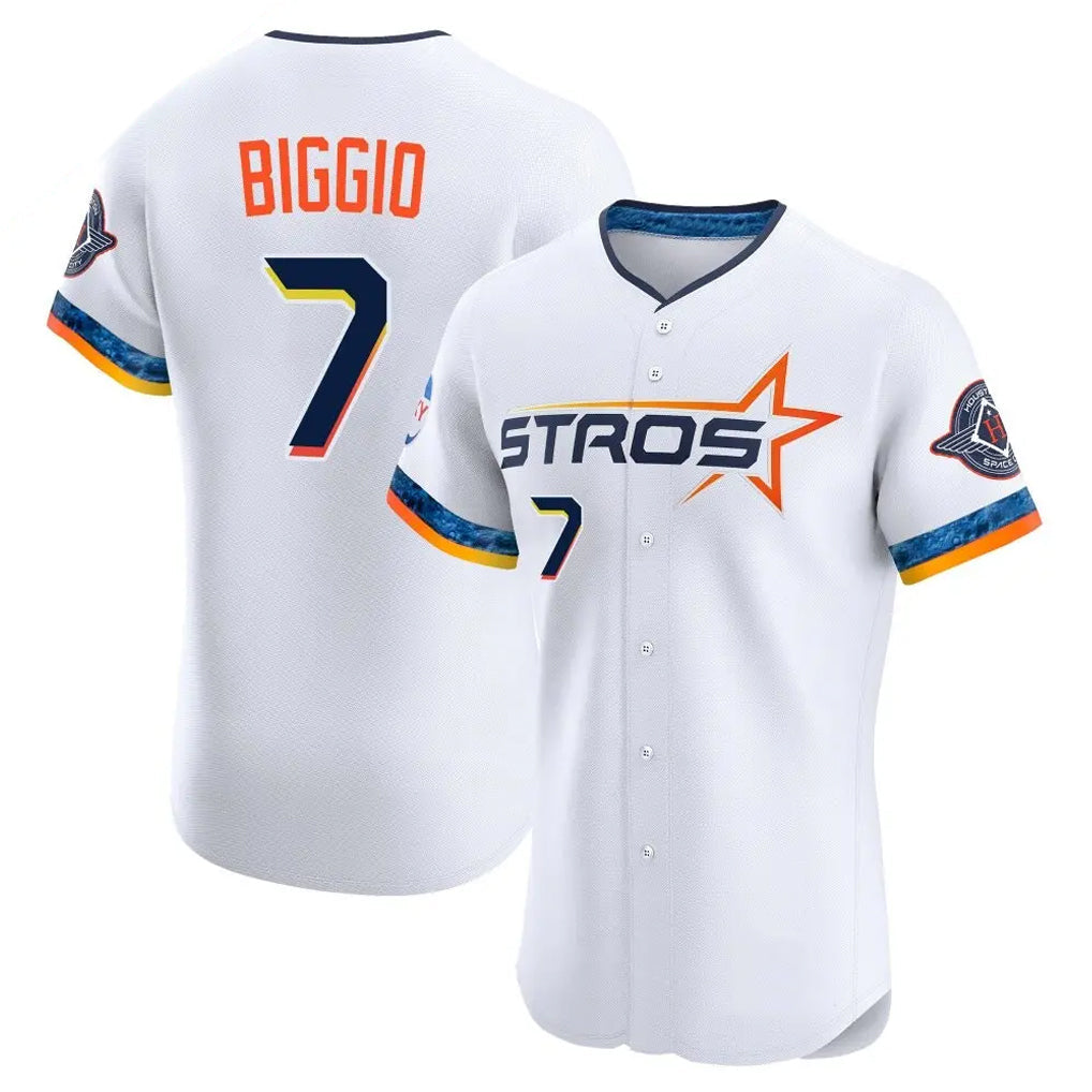 Elroe H.Astros #7 Craig Biggio Player White City Connect Limited Elite Home Stitched Jerseys