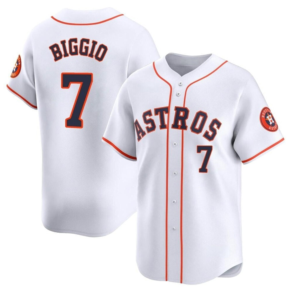 Elroe H.Astros #7 Craig Biggio Player White Home Limited Stitched Jerseys