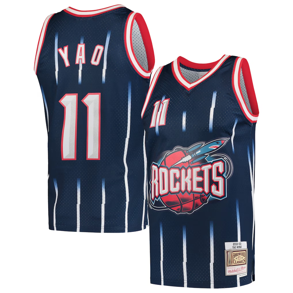 Elroe H.Rockets #11 Yao Ming Mitchell & Ness Navy 2002-2003 Hardwood Classics Swingman Stitched Jerseys