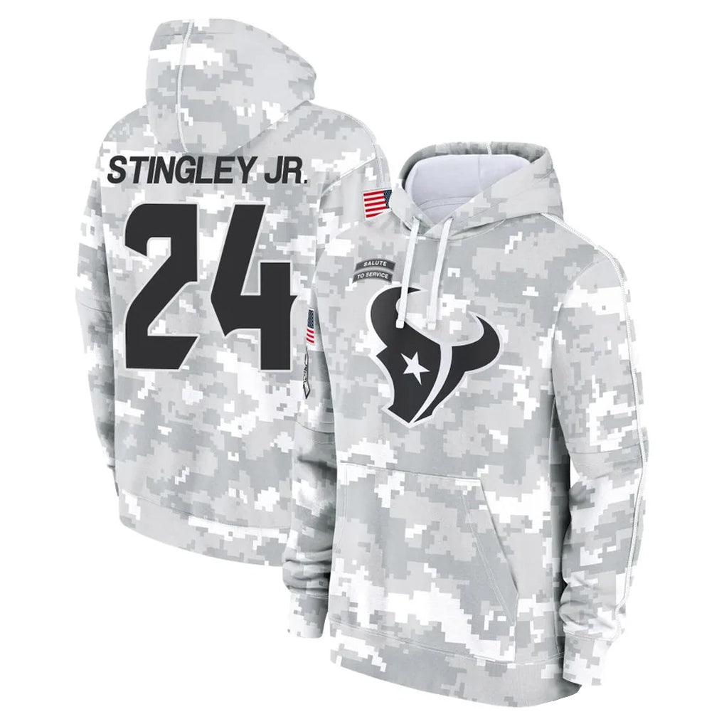 Elroe H.Texans #24 Derek Stingley Jr. Player Arctic Camo Salute to Service Hoodies Limited Game Stitched Jerseys
