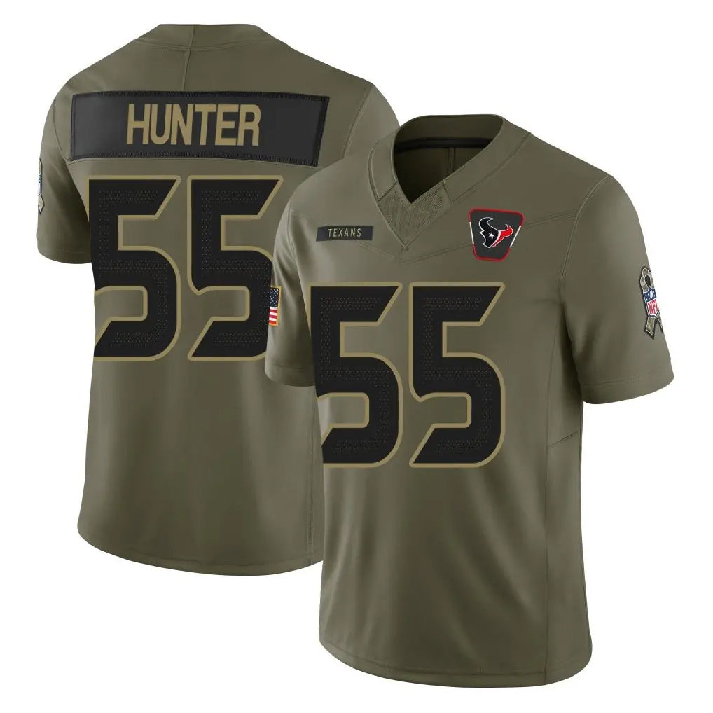 Elroe H.Texans #55 Danielle Hunter Player Olive 2025 Salute To Service Limited Game Stitched Jerseys