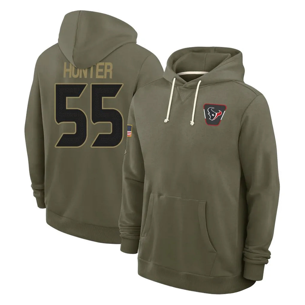 Elroe H.Texans #55 Danielle Hunter Player Olive Salute to Service Pullover Hoodies Limited Stitched Jerseys