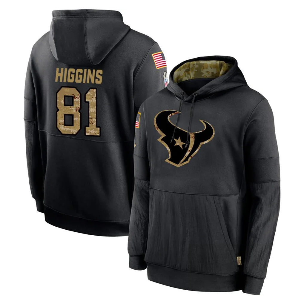 Elroe H.Texans #81 Jayden Higgins Player Black Salute to Service Hoodies Limited Game Stitched Jerseys