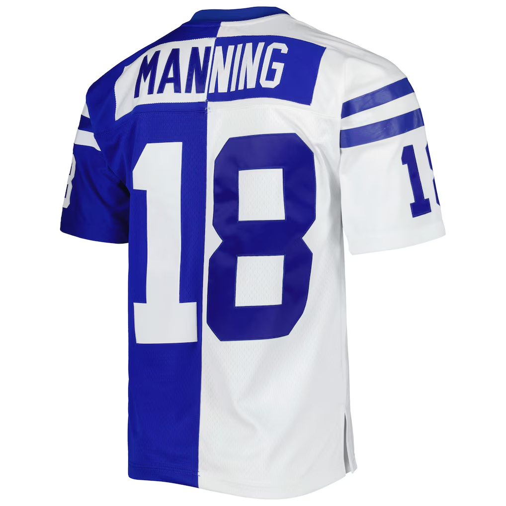 Elroe IN.Colts #18 Peyton Manning Mitchell & Ness Royal White 1998 Split Legacy Replica Stitched Puhic Jersey