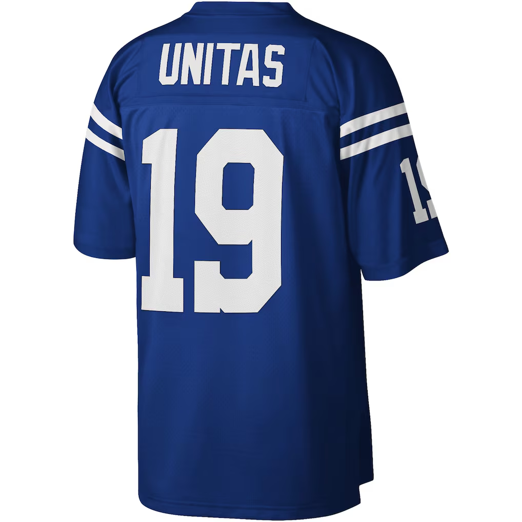 Elroe IN.Colts #19 Johnny Unitas Mitchell & Ness Royal Legacy Replica Stitched Puhic Jersey