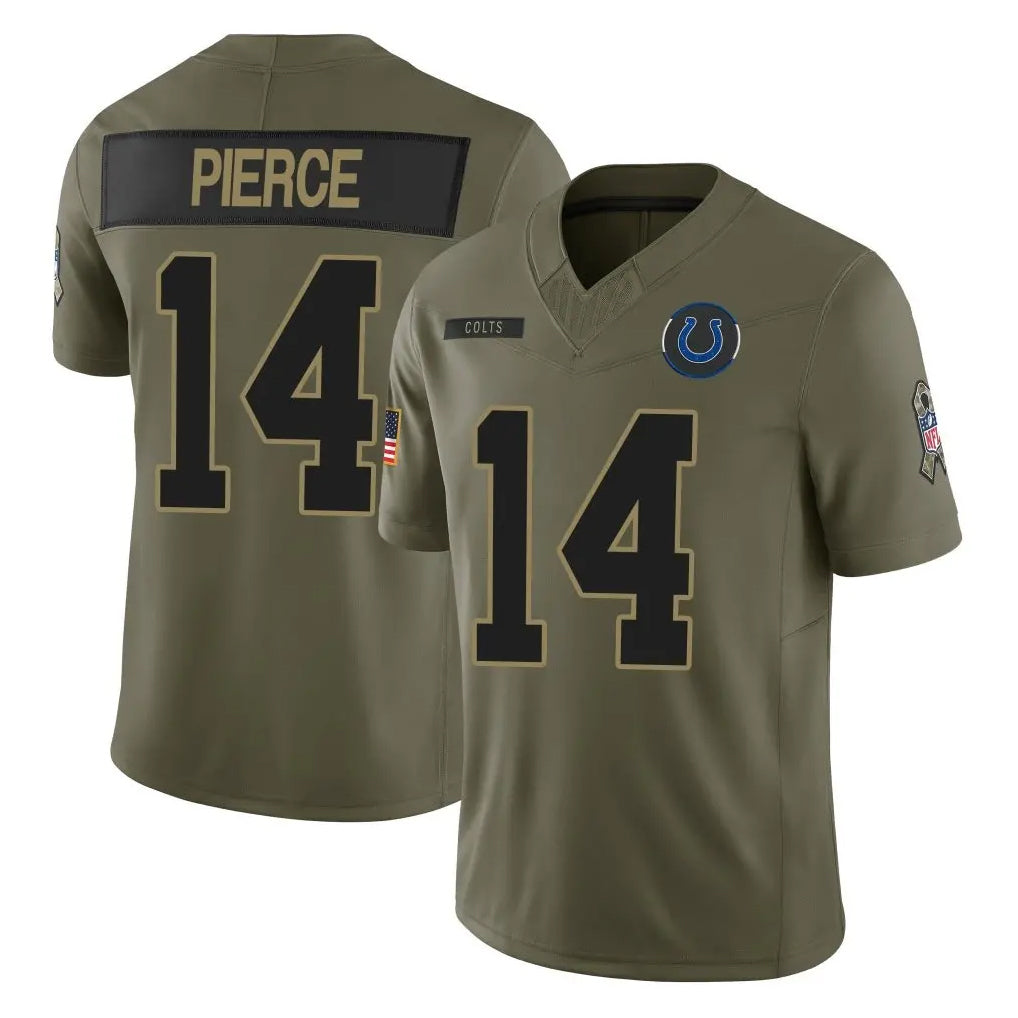 Elroe IN.Colts #14 Alec Pierce Player Olive 2025 Salute To Service Limited Game Stitched Jerseys