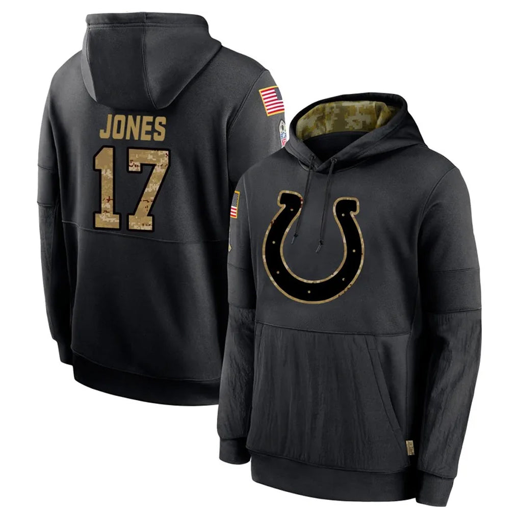 Elroe IN.Colts #17 Daniel Jones Player Black Salute to Service Hoodies Limited Game Stitched Jerseys