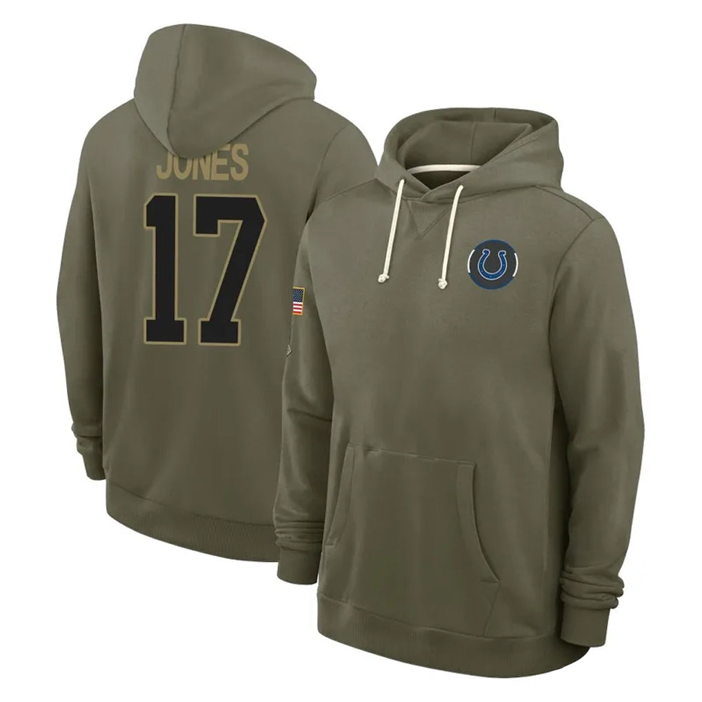 Elroe IN.Colts #17 Daniel Jones Player Olive Salute to Service Pullover Hoodies Limited Stitched Jerseys