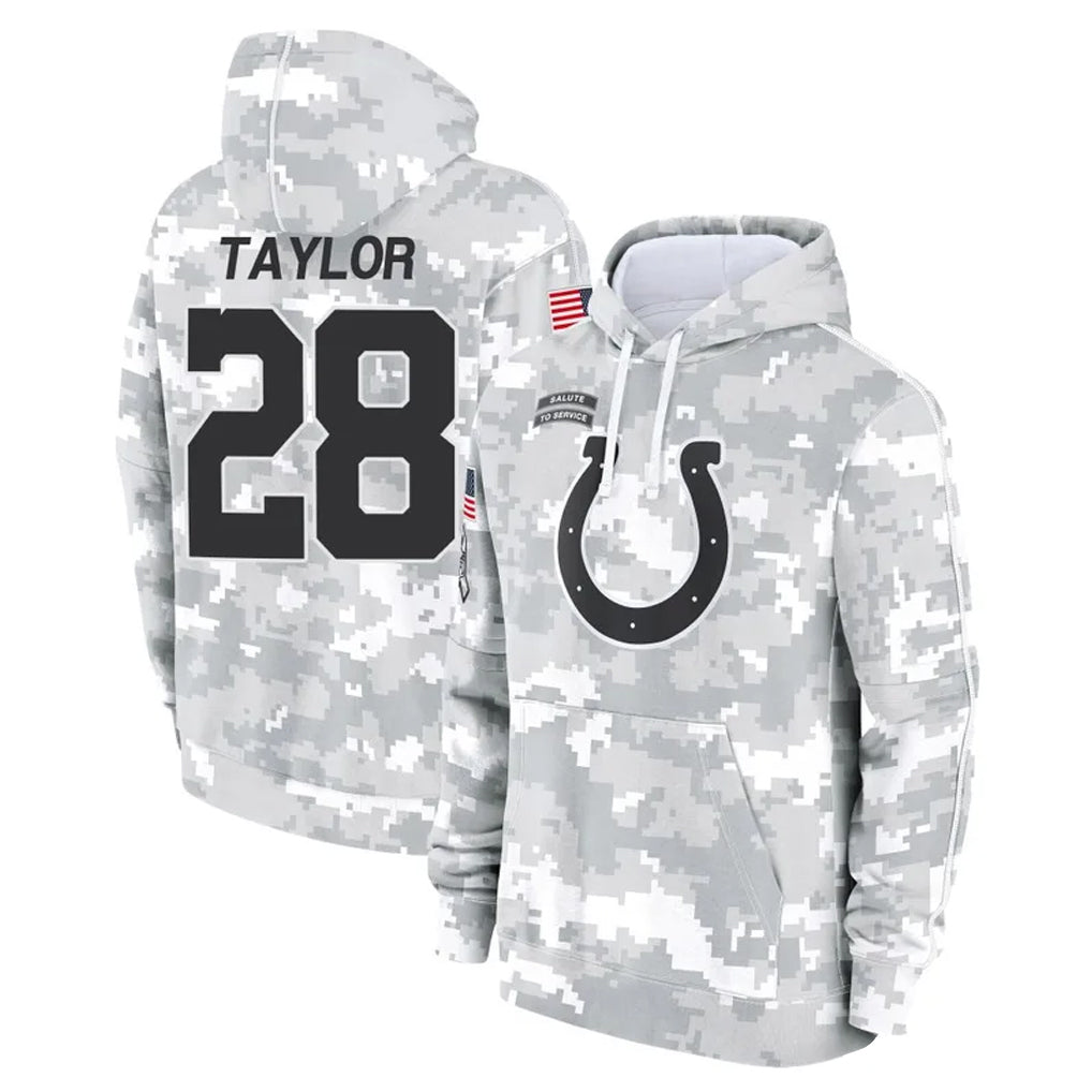 Elroe IN.Colts #28 Jonathan Taylor Player Arctic Camo Salute to Service Hoodies Limited Game Stitched Jerseys