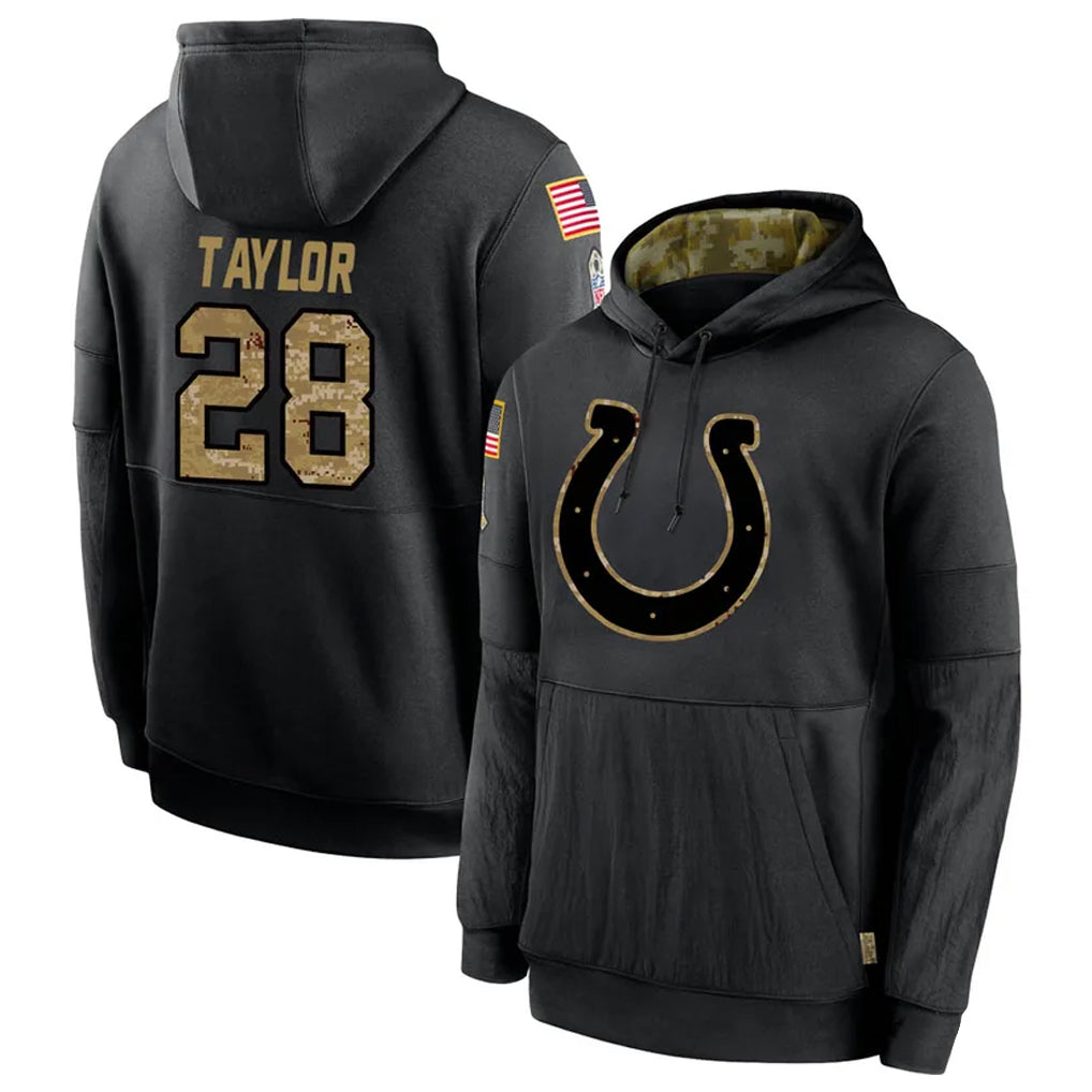 Elroe IN.Colts #28 Jonathan Taylor Player Black Salute To Service Hoodies Stitched Jerseys