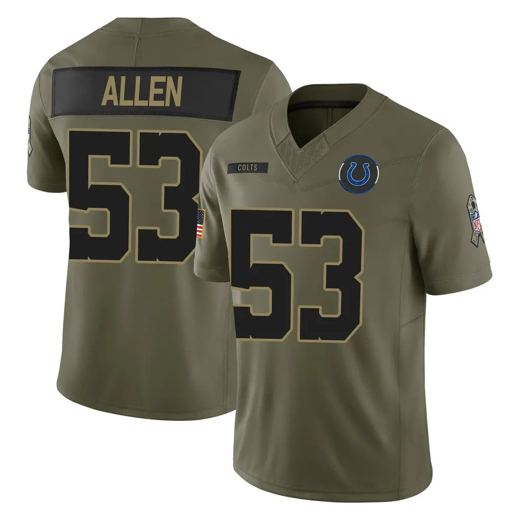 Elroe IN.Colts #53 CJ Allen Player Olive 2025 Salute To Service Limited Game Stitched Jerseys