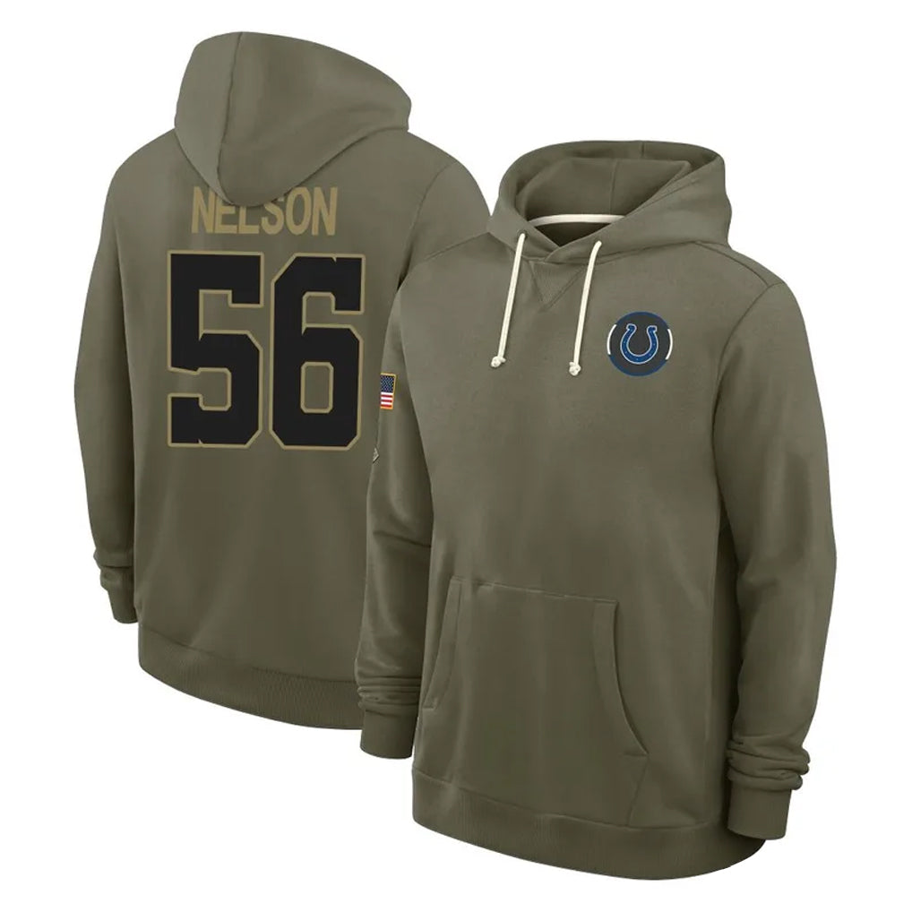 Elroe IN.Colts #56 Quenton Nelson Player Olive Salute to Service Pullover Hoodies Limited Stitched Jerseys