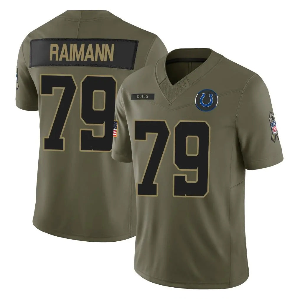 Elroe IN.Colts #79 Bernhard Raimann Player Olive 2025 Salute To Service Limited Game Stitched Jerseys