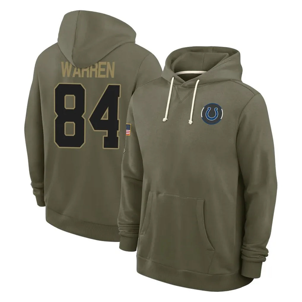 Elroe IN.Colts #84 Tyler Warren Player Olive Salute to Service Pullover Hoodies Limited Stitched Jerseys