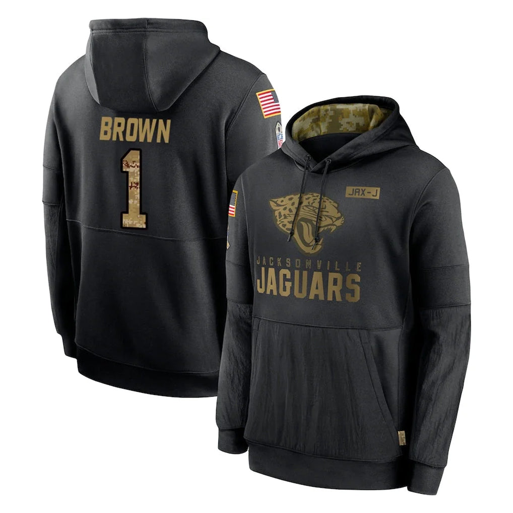 Elroe J.Jaguars #1 Montaric Brown Player Black Salute to Service Hoodies Limited Game Stitched Jerseys