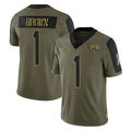 Elroe J.Jaguars #1 Montaric Brown Player Olive Salute To Service Limited Game Stitched Jerseys