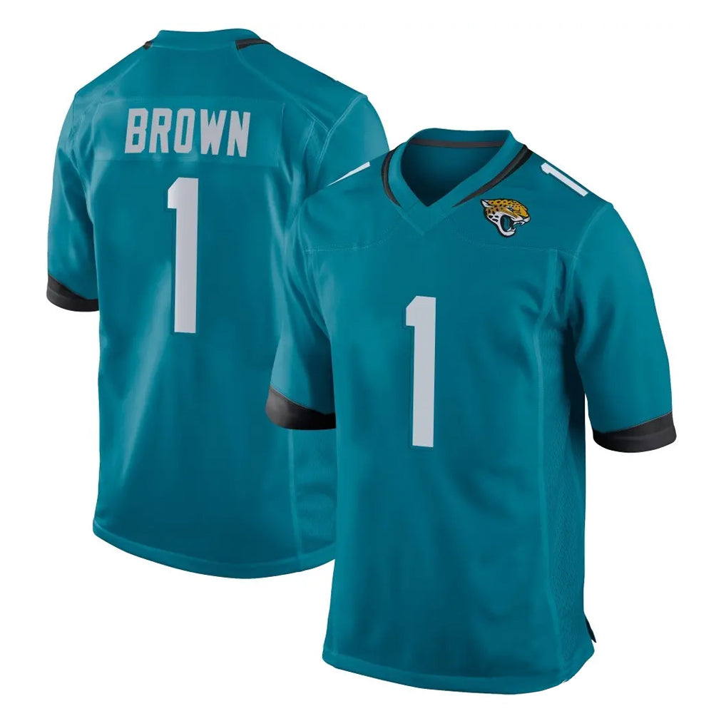 Elroe J.Jaguars #1 Montaric Brown Player Teal Home Game Stitched Jerseys