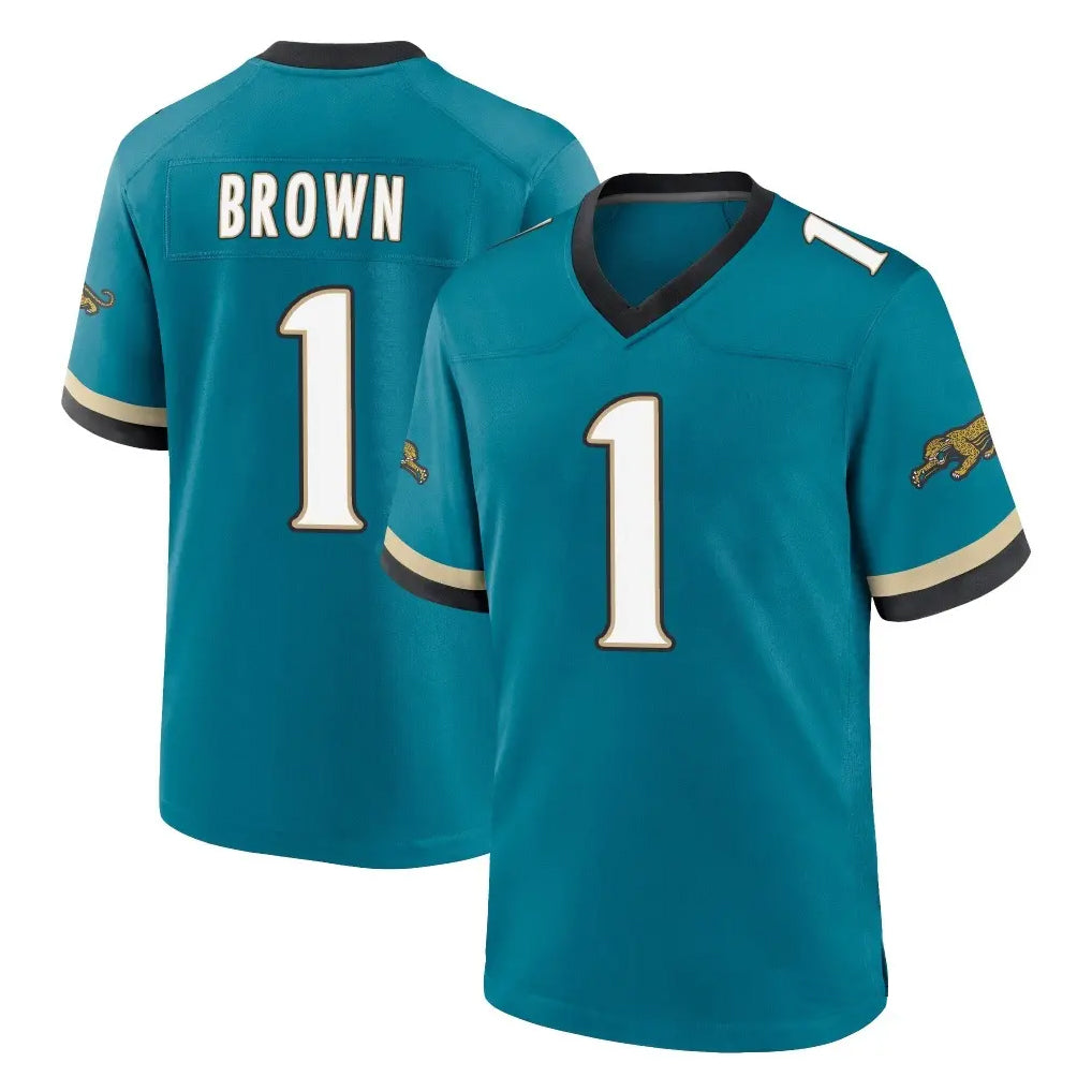 Elroe J.Jaguars #1 Montaric Brown Player Teal Prowler Throwback Limited Home Game Stitched Jerseys