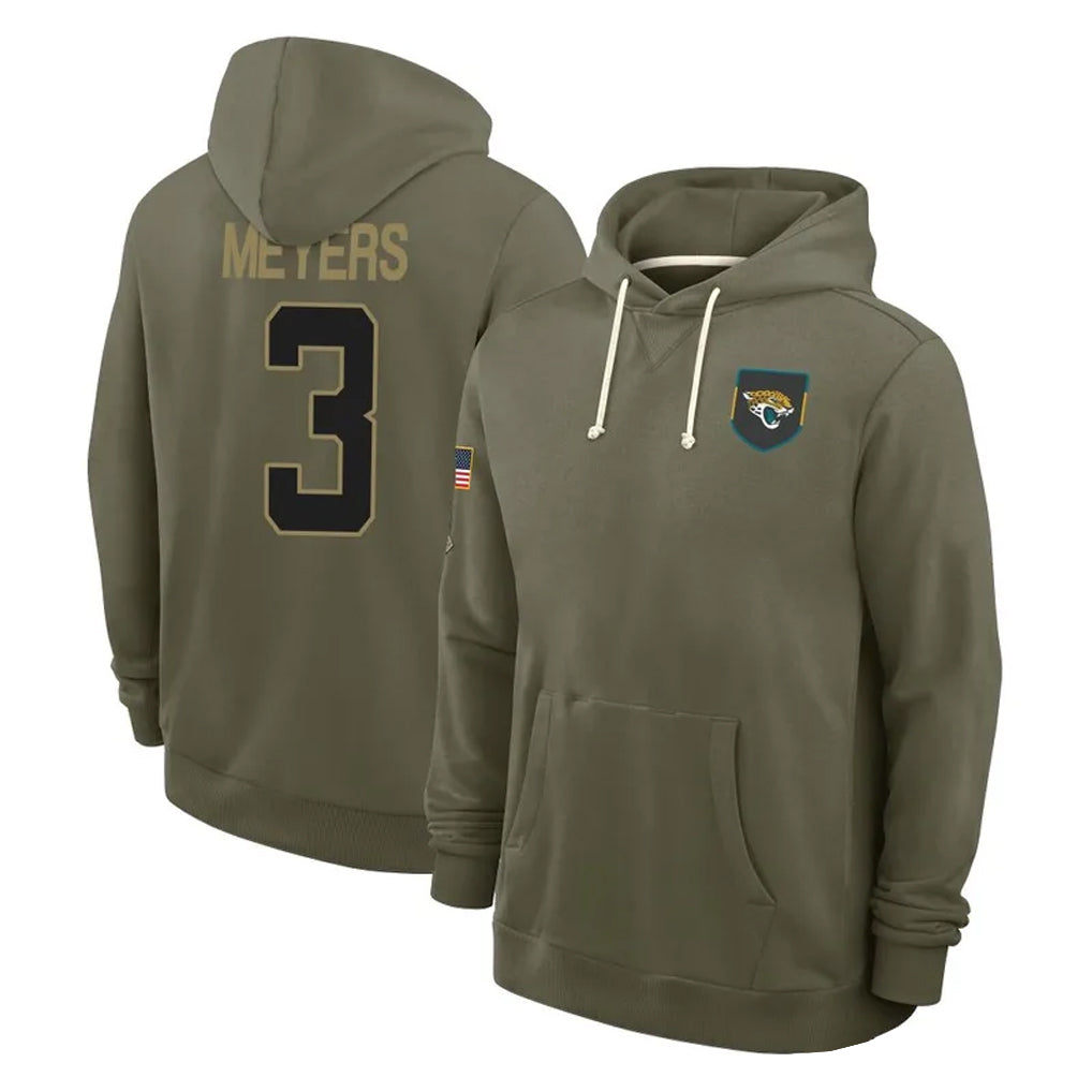 Elroe J.Jaguars #3 Jakobi Meyers Player Olive Salute to Service Pullover Hoodies Limited Stitched Jerseys