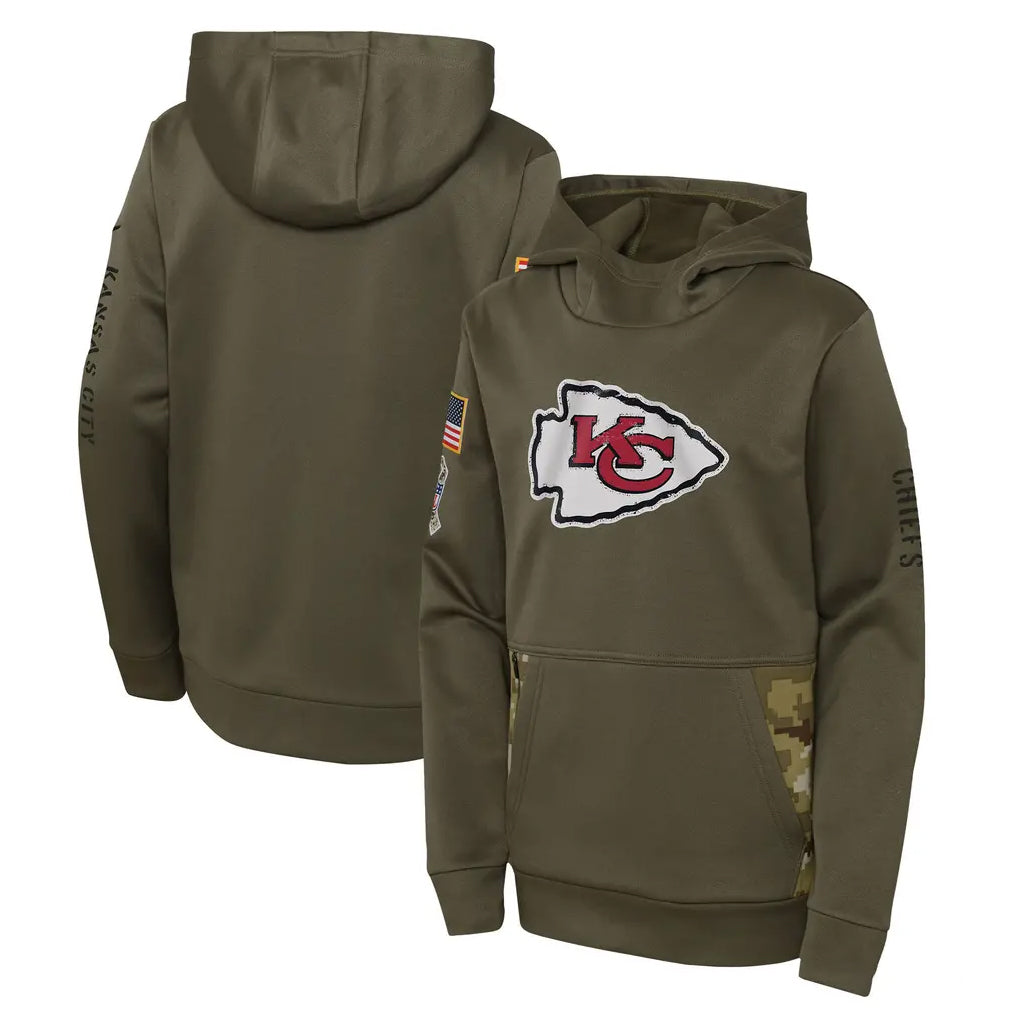 Elroe KC.Chiefs Olive Salute to Service Therma Performance Pullover Hoodie Limited Game Stitched Jerseys