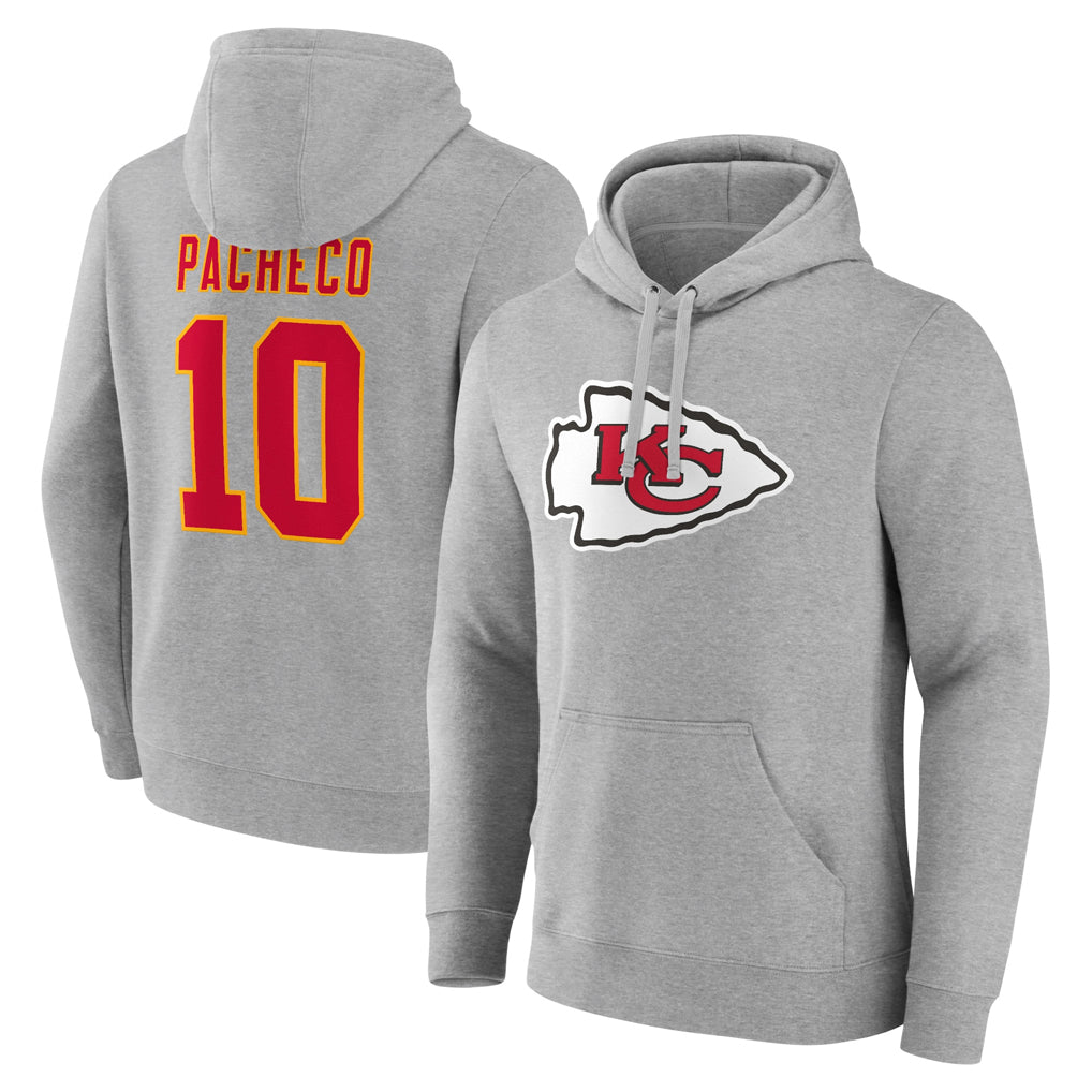 Elroe KC.Chiefs #10 Isiah Pacheco Player Gray Pullover Hoodies Stitched Jerseys
