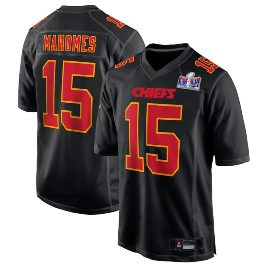 Elroe KC.Chiefs #15 Patrick Mahomes Black Super Bowl LVIII Carbon Fashion Game Player Jersey American Stitched Jerseys