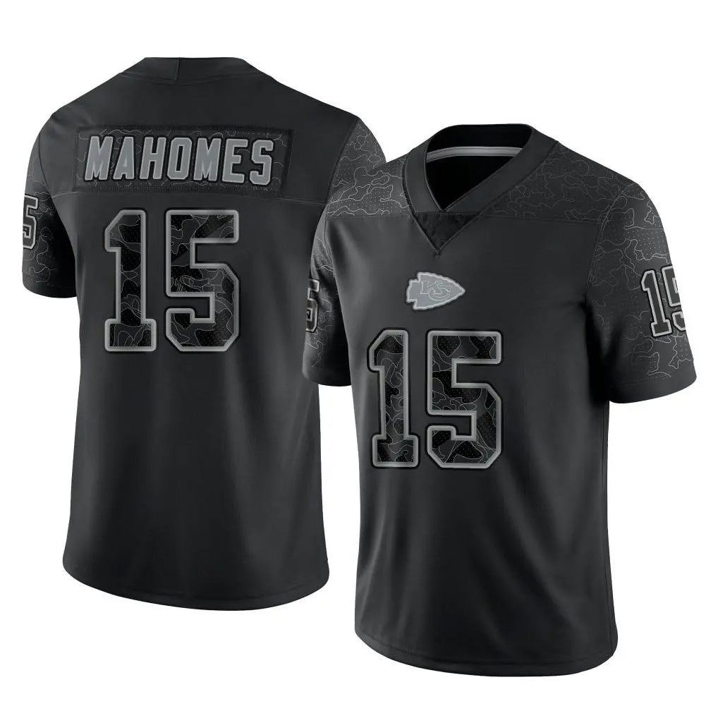 Elroe KC.Chiefs #15 Patrick Mahomes Player Black Limited Reflective Game Stitched Jerseys