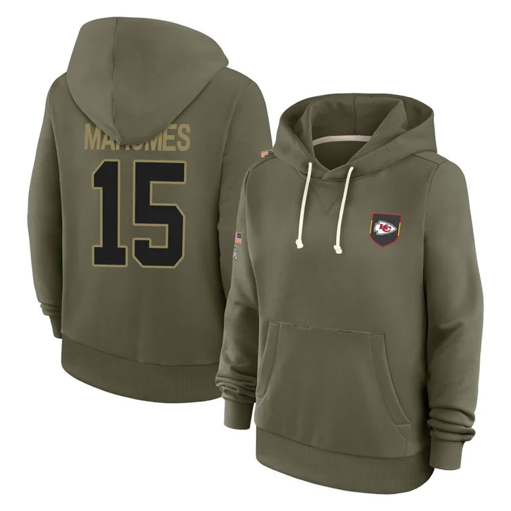 Elroe KC.Chiefs #15 Patrick Mahomes Player Olive Salute to Service Hoodies Stitched Jerseys