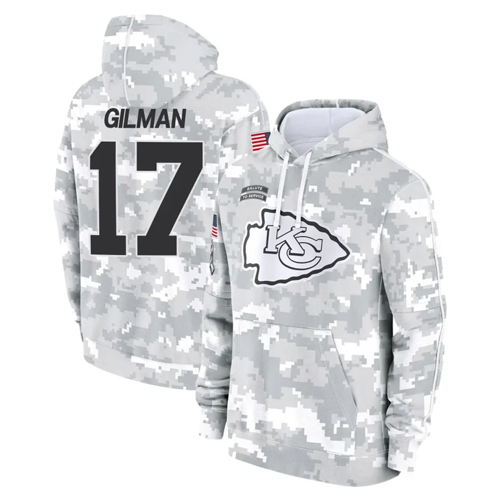 Elroe KC.Chiefs #17 Alohi Gilman Player Arctic Camo Salute to Service Hoodies Limited Game Stitched Jerseys
