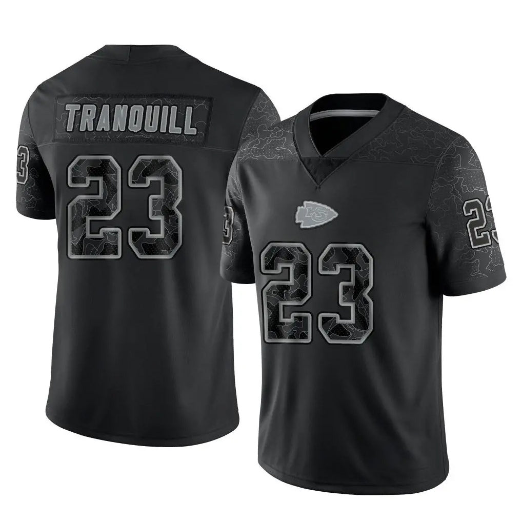 Elroe KC.Chiefs #23 Drue Tranquill Player Black Limited Reflective Game Stitched Jerseys