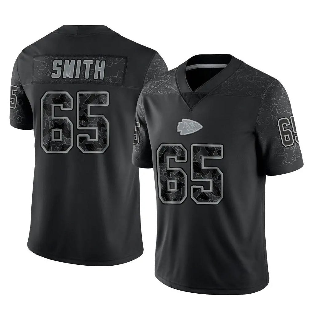 Elroe KC.Chiefs #65 Trey Smith Player Black Limited Reflective Game Stitched Jerseys