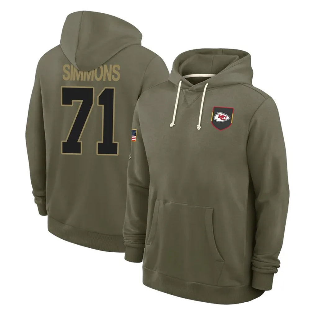 Elroe KC.Chiefs #71 Josh Simmons Player Olive Salute to Service Pullover Hoodies Limited Stitched Jerseys