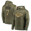 Elroe KC.Chiefs #7 Harrison Butker Player Salute to Service Limited Olive Hoodies Stitched Jerseys