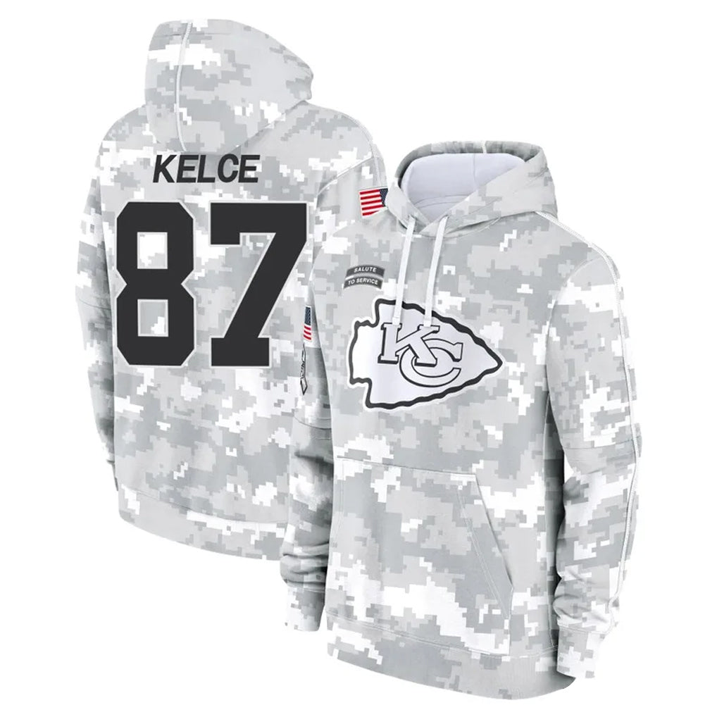 Elroe KC.Chiefs #87 Travis Kelce Player Arctic Camo Salute to Service Hoodies Stitched Jerseys