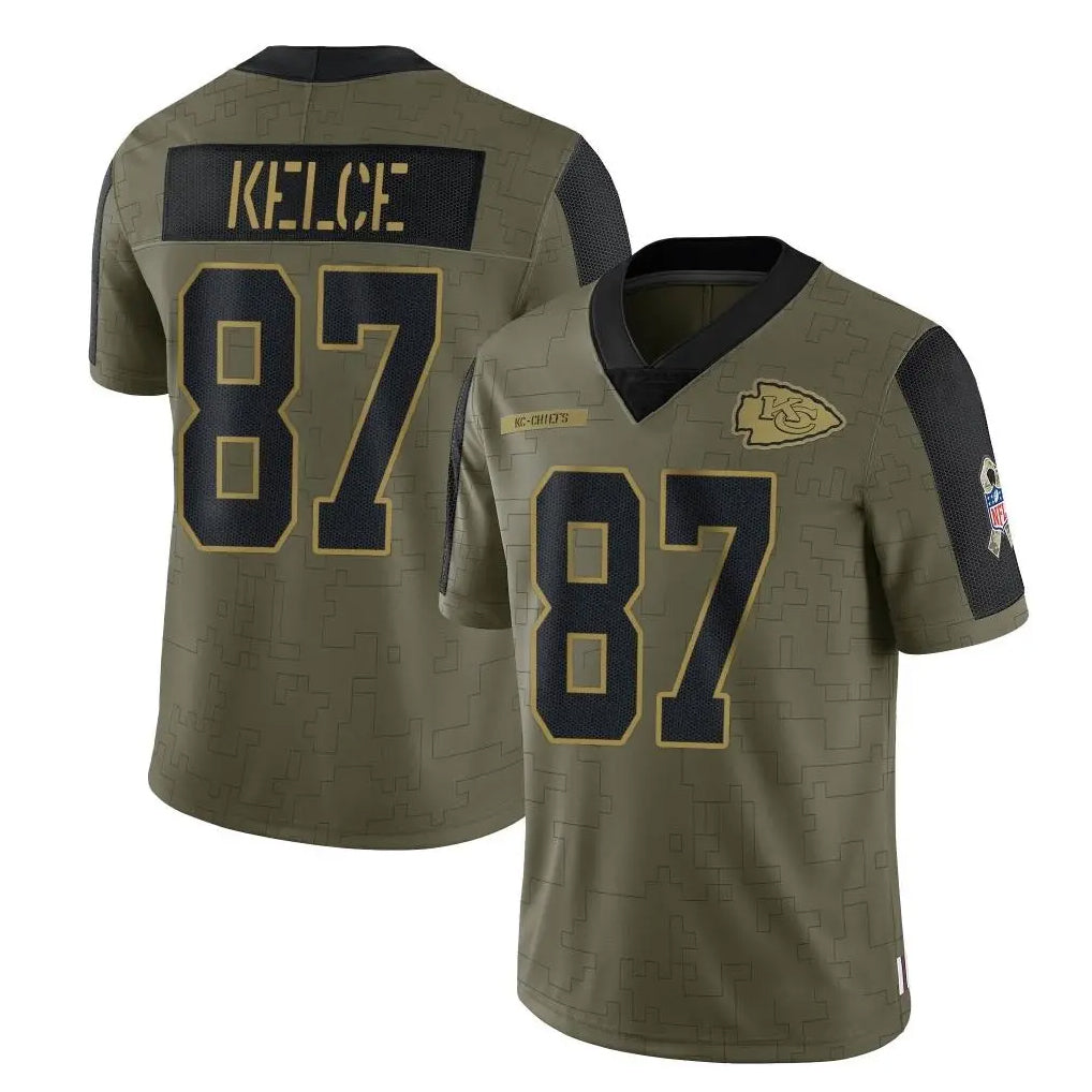 Elroe KC.Chiefs #87 Travis Kelce Player Olive Salute To Service Limited Game Stitched Jerseys