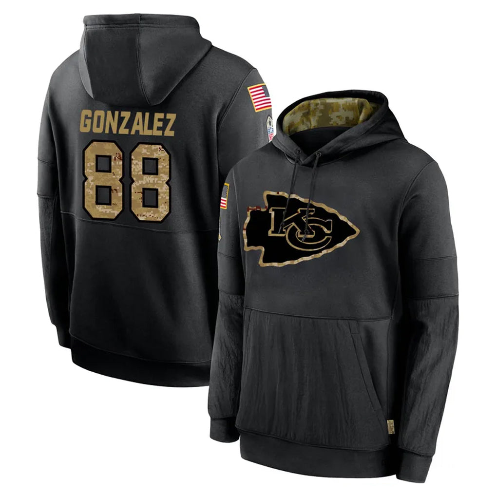 Elroe KC.Chiefs #88 Tony Gonzalez Player Black Salute to Service Hoodies Limited Game Stitched Jerseys