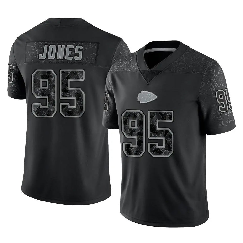 Elroe KC.Chiefs #95 Chris Jones Player Black Limited Reflective Game Stitched Jerseys