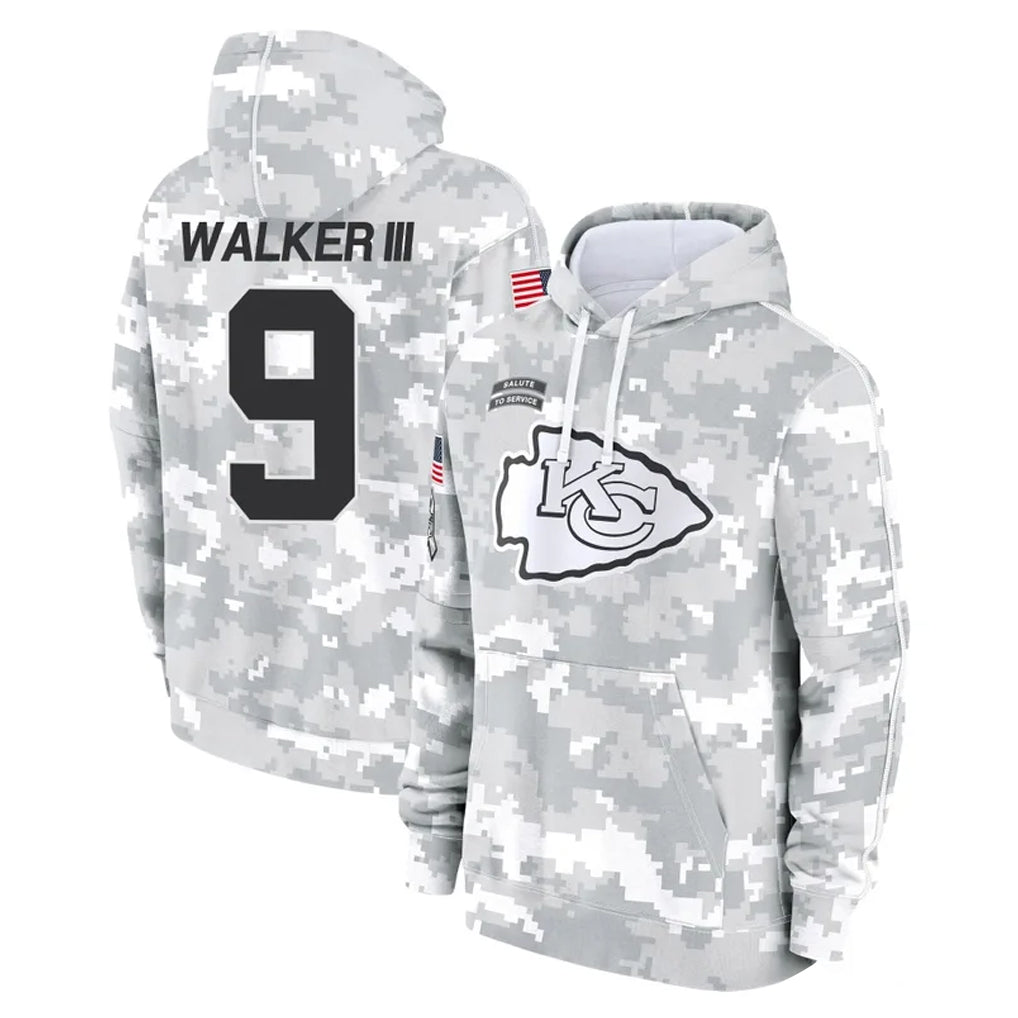 Elroe KC.Chiefs #9 Kenneth Walker III Player Arctic Camo Salute to Service Hoodies Limited Game Stitched Jerseys