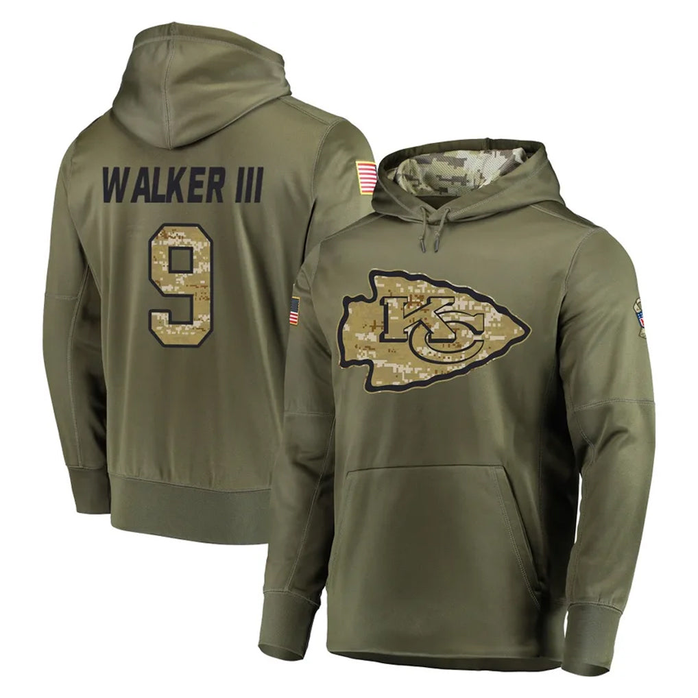 Elroe KC.Chiefs #9 Kenneth Walker III Player Olive Salute to Service Pullover Hoodies Home Game Stitched Jerseys