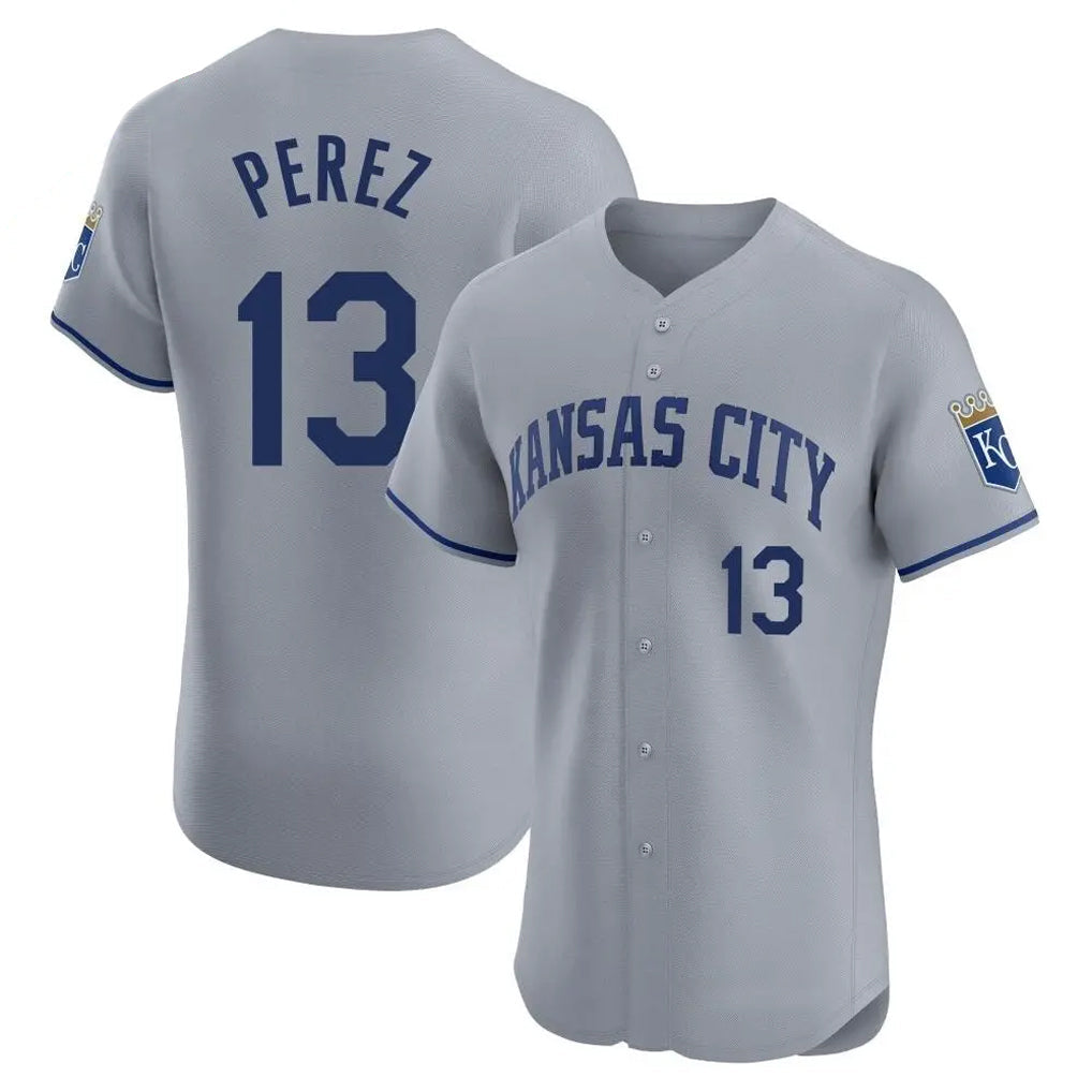 Elroe KC.Royals #13 Salvador Perez Player Gray Limited Elite Home Stitched Jerseys
