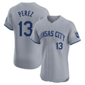 Elroe KC.Royals #13 Salvador Perez Player Gray Limited Elite Home Stitched Jerseys