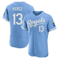 Elroe KC.Royals #13 Salvador Perez Player Light Blue Alt Limited Elite Home Stitched Jerseys