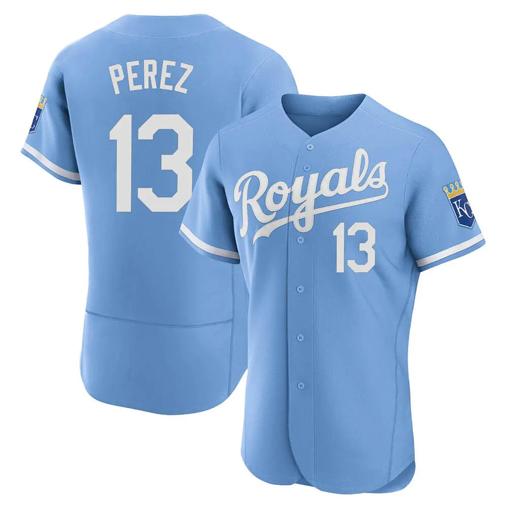 Elroe KC.Royals #13 Salvador Perez Player Light Blue Alt Limited Elite Home Stitched Jerseys